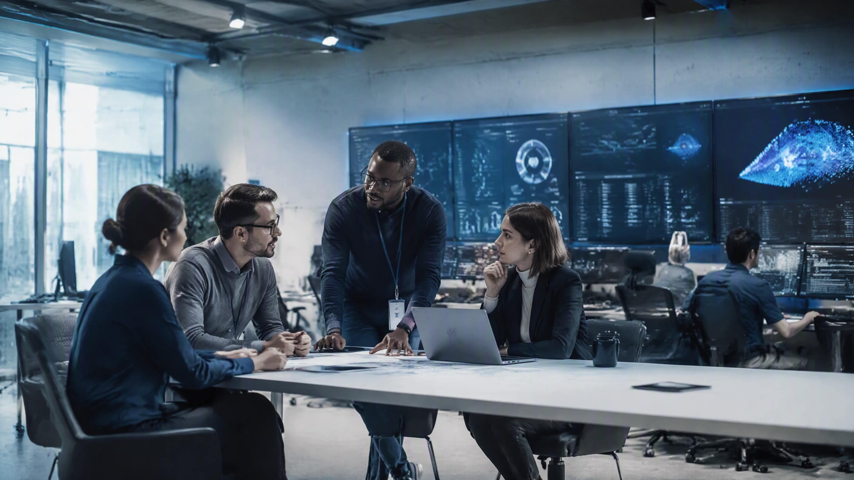 Technology specialists collaborating around an integrated IT environment